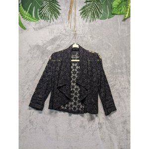 🍑SEVENTEEN Women Lace Blazer/Jacket Open Front Sheer Black Floral Lace SIZE 2